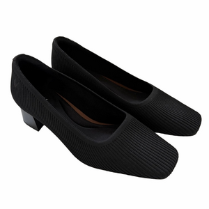 Vivaia Melody Square-Toe Black Size 8 Knit Chunky Heels Size 39 Block Heels
